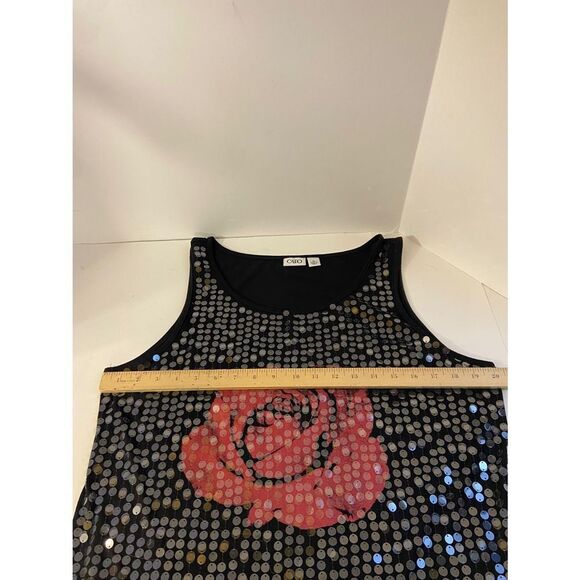 Cato sequins tank top black bling red rose Xl - Picture 5 of 7